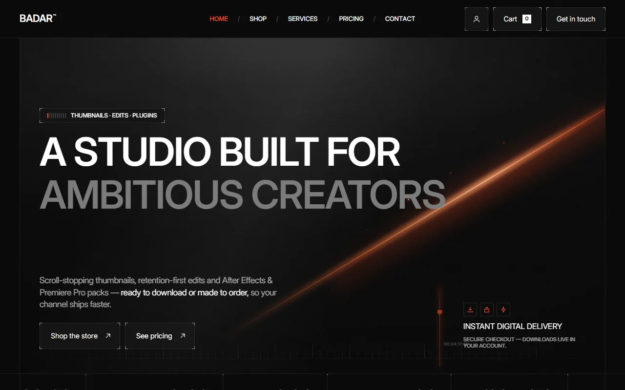 Screenshot of the bdrVFX website