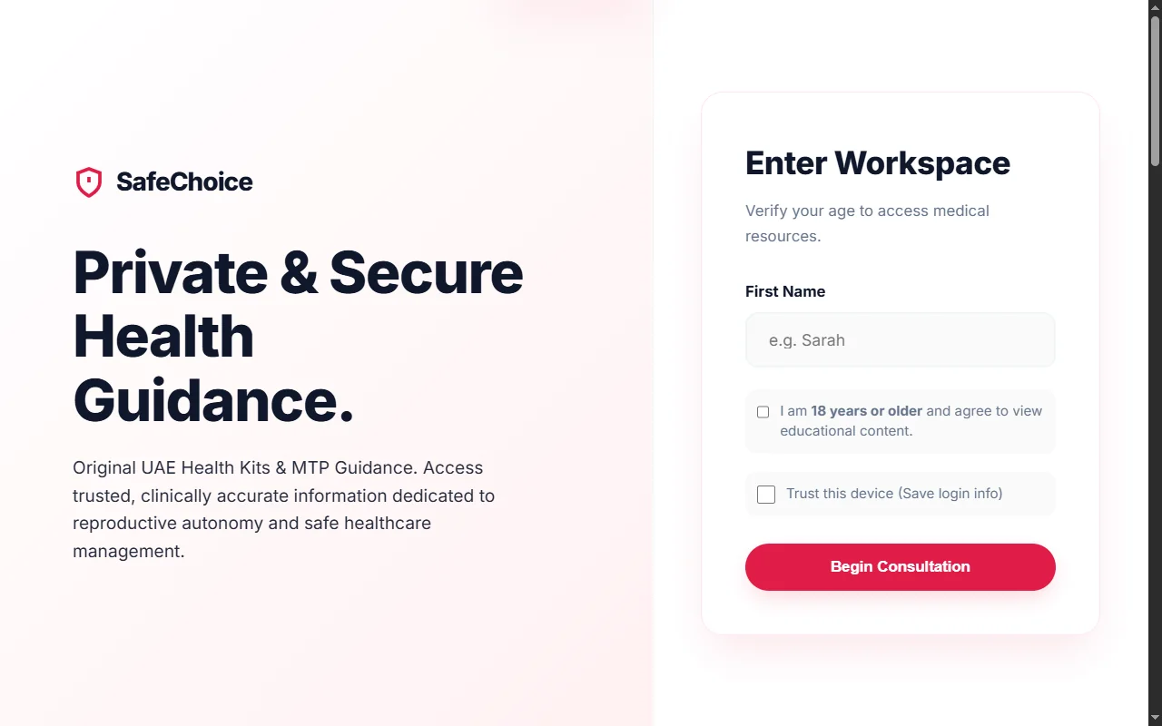 Screenshot of the Safe Choice website